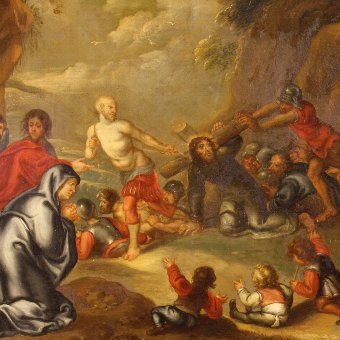 Antique Antique Dutch religious painting of the 19th century