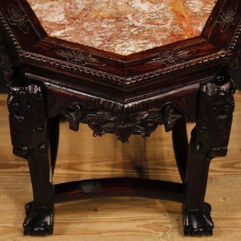 Antique Chinese wooden side table with marble top