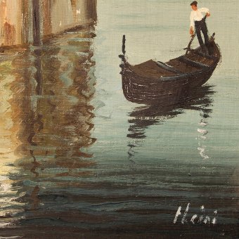Antique Signed painting depicting Venice glimpse with gondola