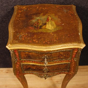 Antique French lacquered, golden and painted side table