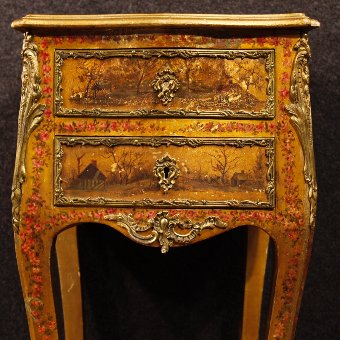 Antique French lacquered, golden and painted side table