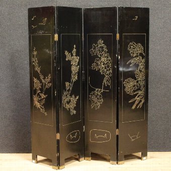 Antique French lacquered and golden chinoiserie screen