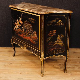 Antique French lacquered, gilt and painted chinoiserie wet bar