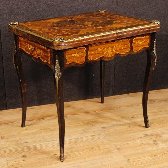 French inlaid game table with golden bronzes