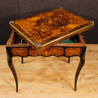 Antique French inlaid game table with golden bronzes