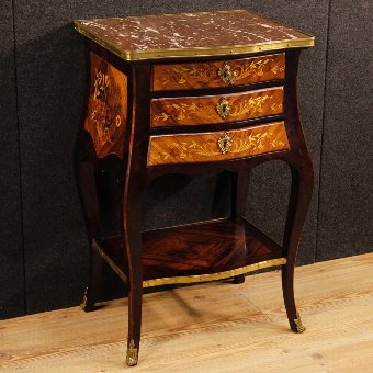 French inlaid night stand with marble top