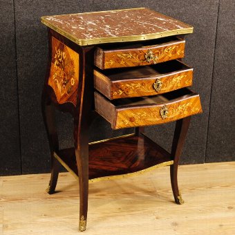 Antique French inlaid night stand with marble top