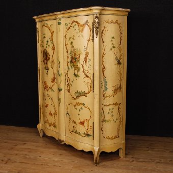 Antique French chinoiserie lacquered and painted wardrobe