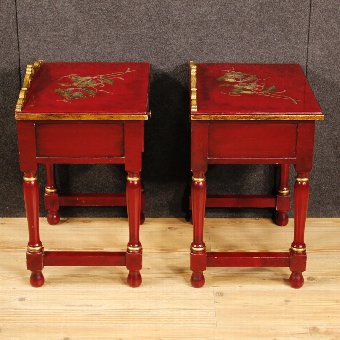 Antique Pair of lacquered and golden Spanish bedside tables