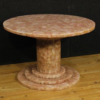 French living room coffee table veneered in pink stone