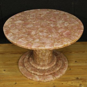 Antique French living room coffee table veneered in pink stone