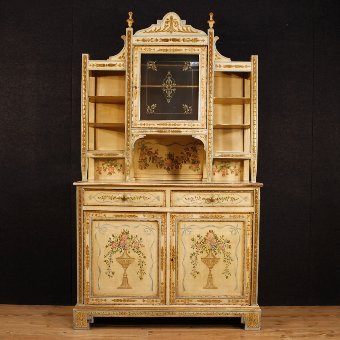 Antique Italian lacquered, painted and golden cupboard