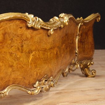 Antique Italian bed in golden and inlaid wood
