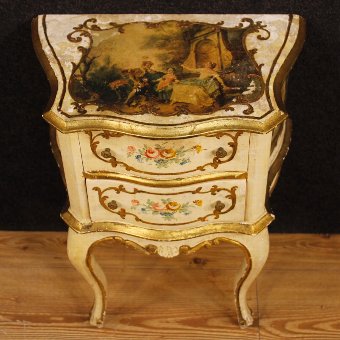 Antique Pair of lacquered and golden French bedside tables