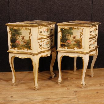 Antique Pair of lacquered and golden French bedside tables