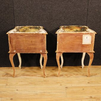 Antique Pair of lacquered and golden French bedside tables