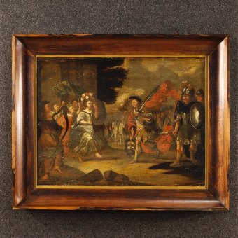 Antique Flemish painting David's Triumph  of the 18th Century