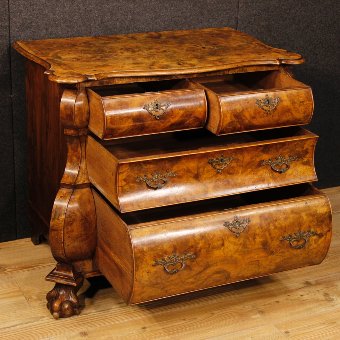 Antique Dutch dresser in burl walnut with 4 drawers