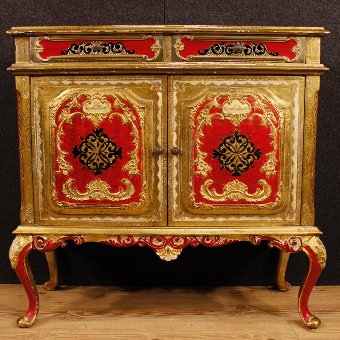 Antique Florentine lacquered, golden and silvered sideboard