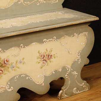 Antique Venetian lacquered and painted bench with floral decorations