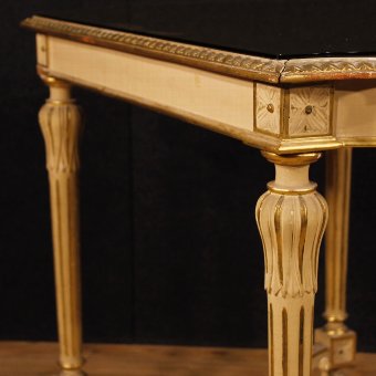 Antique Italian lacquered and golden side table in Louis XVI style
