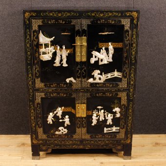 Antique French lacquered chinoiserie sideboard with 4 doors