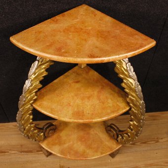 Antique Italian lacquered and golden corner shelves