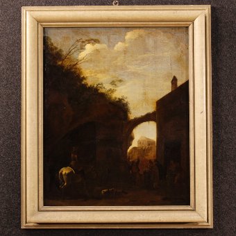 Antique Dutch landscape painting from 18th century