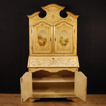 Antique Venetian lacquered, golden and painted trumeau