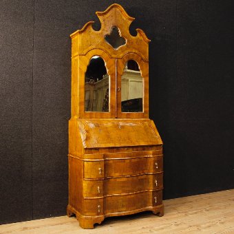 Venetian trumeau in walnut and burl wood with mirrors