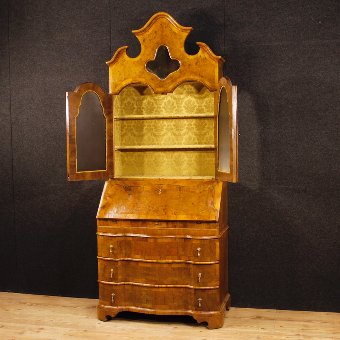 Antique Venetian trumeau in walnut and burl wood with mirrors