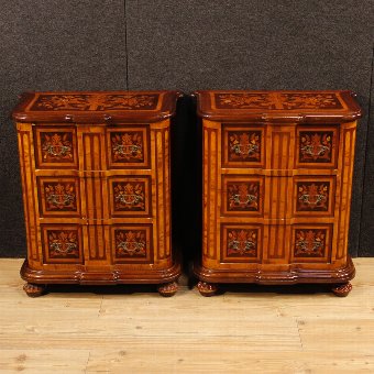 Antique Pair of Italian bedside tables in inlaid wood