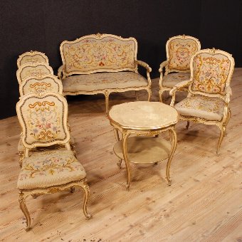 Antique Pair of Italian lacquered armchairs in Louis XV style