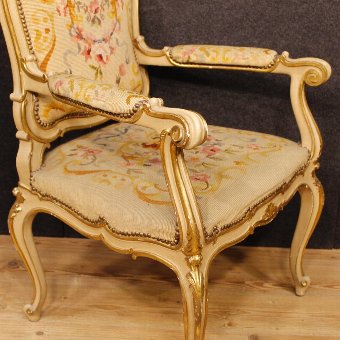 Antique Pair of Italian lacquered armchairs in Louis XV style