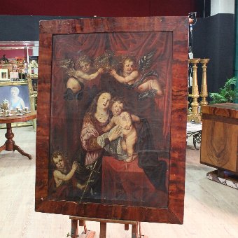 Antique religious painting Coronation of Virgin with child from 18th century