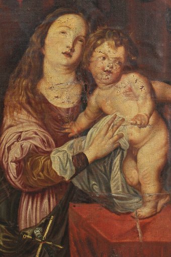 Antique Antique religious painting Coronation of Virgin with child from 18th century