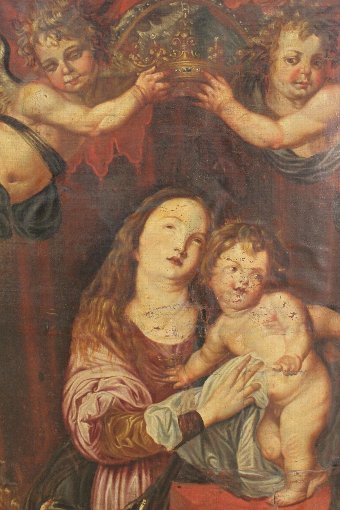Antique Antique religious painting Coronation of Virgin with child from 18th century