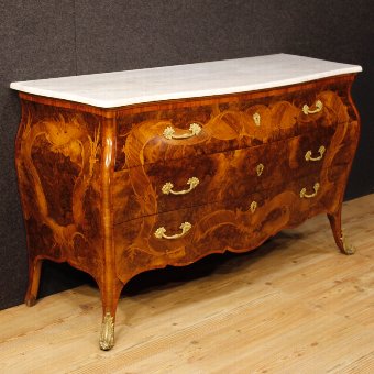 Italian inlaid dresser in marble top in Louis XV style