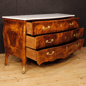 Antique Italian inlaid dresser in marble top in Louis XV style