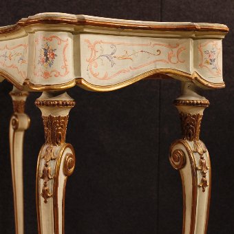 Antique Italian lacquered, gilded and painted console with marble top