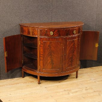 Antique English demilune sideboard in mahogany wood