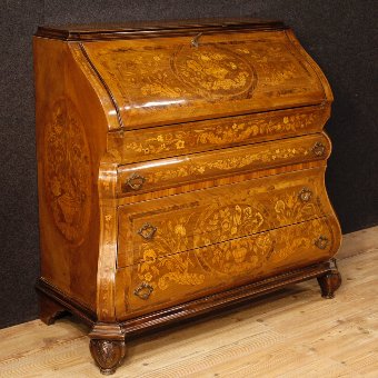 Dutch bureau in inlaid wood with three drawers