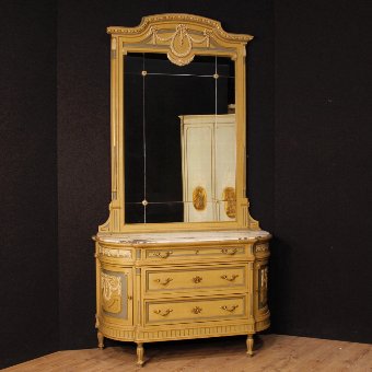 Italian chest of drawers with mirror in lacquered wood in Louis XVI style