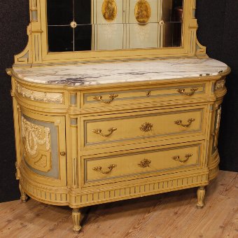 Antique Italian chest of drawers with mirror in lacquered wood in Louis XVI style