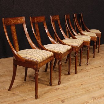 Antique Group of 6 Italian inlaid chairs in Charles X style