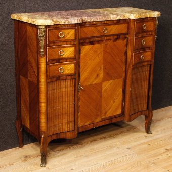 French sideboard in wood with golden bronzes with marble top