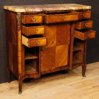 Antique French sideboard in wood with golden bronzes with marble top