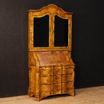 Italian inlaid trumeau in walnut, burl and maple