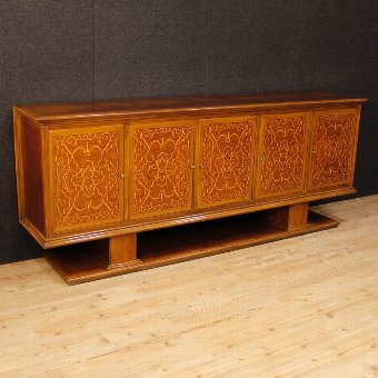 Italian inlaid sideboard in walnut, maple and mahogany