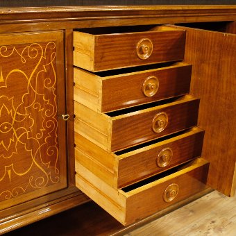Antique Italian inlaid sideboard in walnut, maple and mahogany